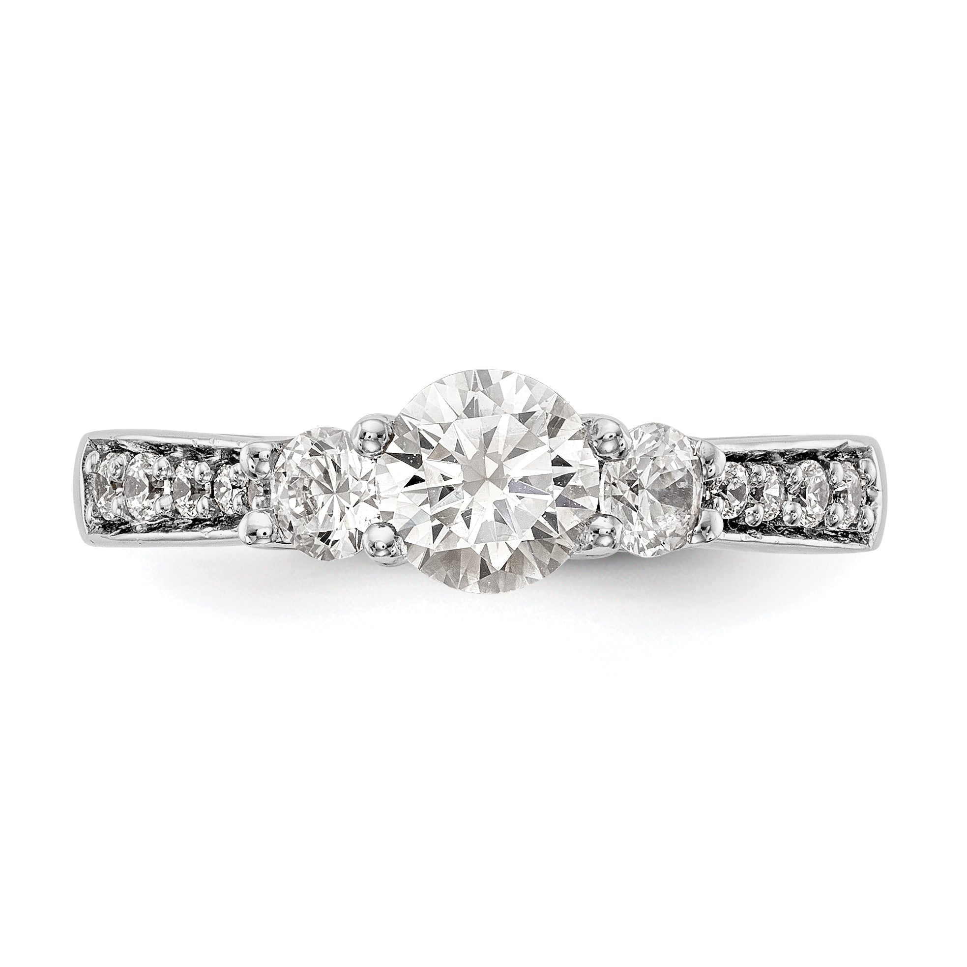 14K White Gold 3 Stone Simulated Diamond Engagement Ring
