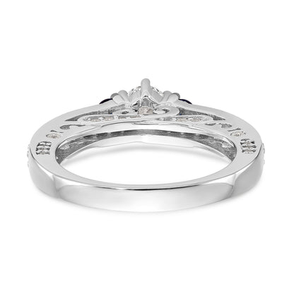 14k White Gold Simulated Diamond with Sapphire Engagement Ring