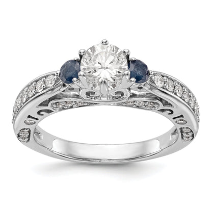 14k White Gold Simulated Diamond with Sapphire Engagement Ring