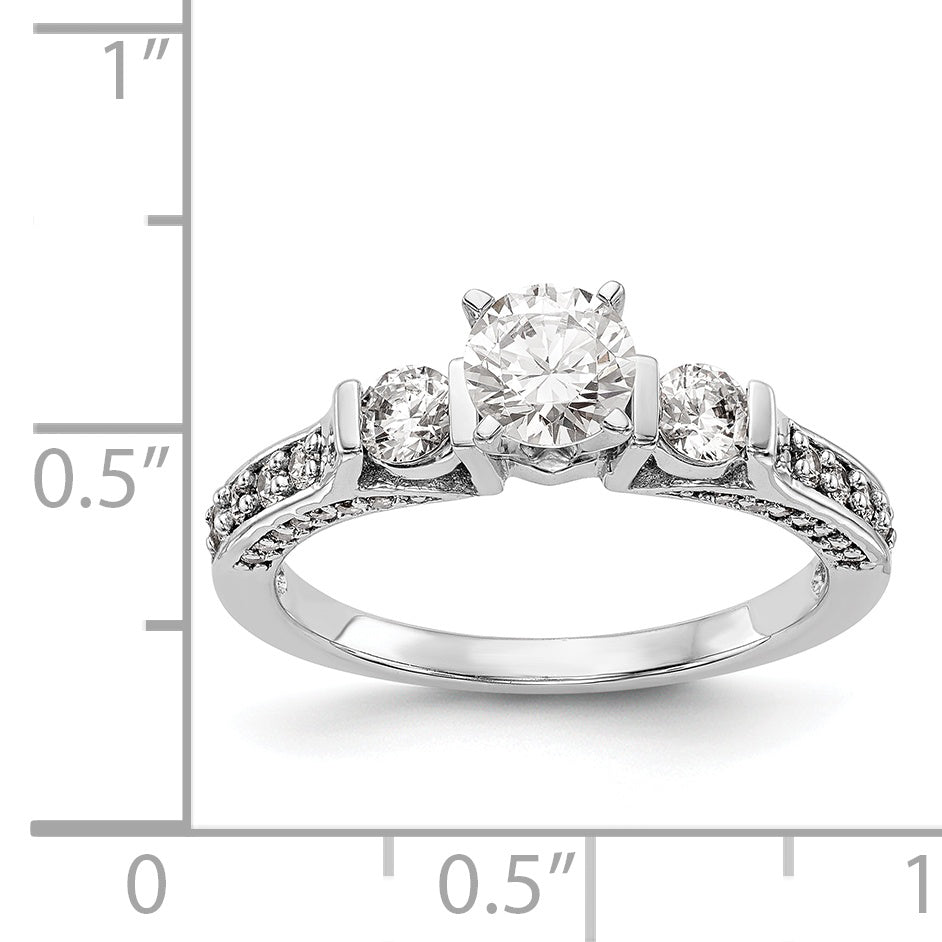 14K White Gold 3 Stone Diamond Peg Set CZ Engagement Ring