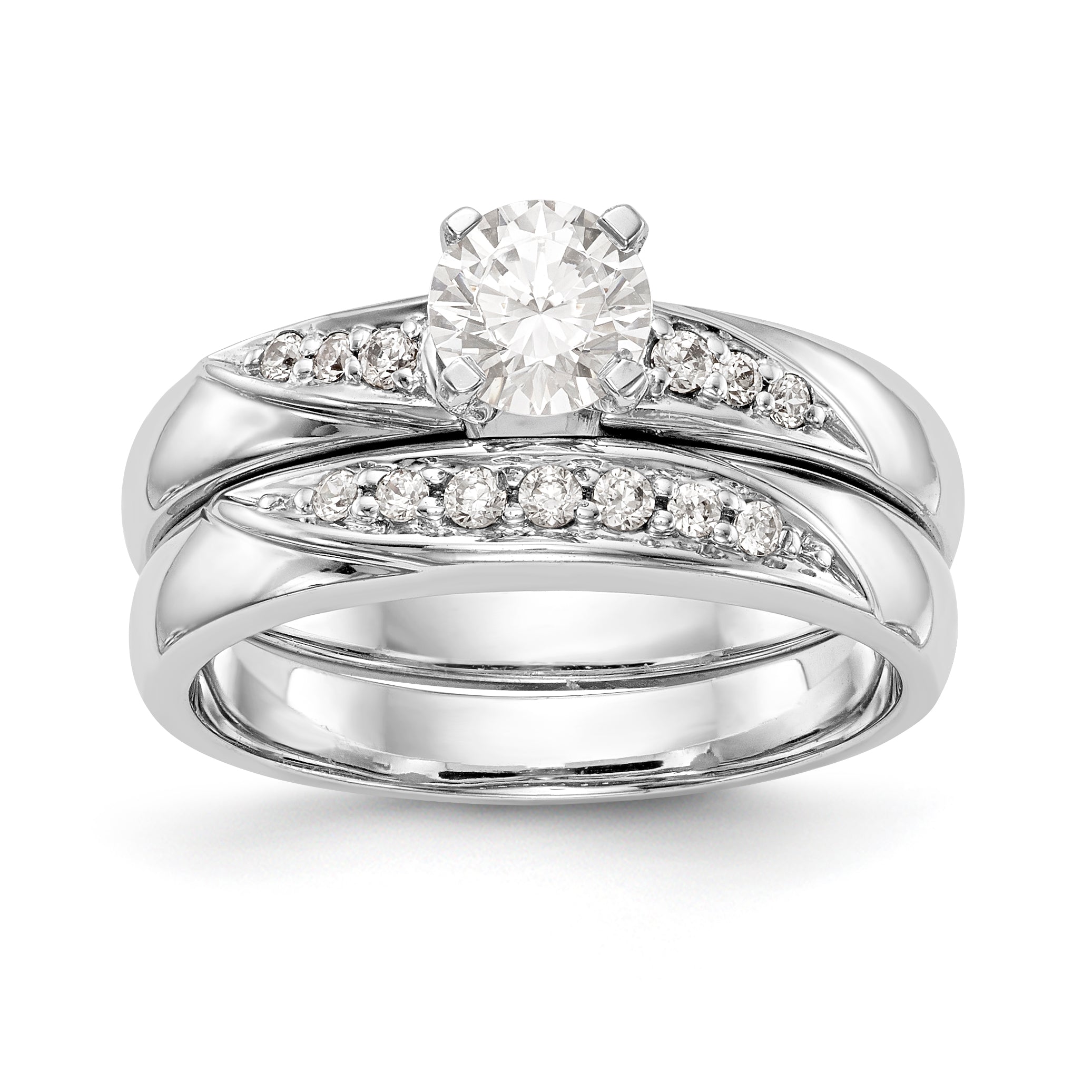 14K White Gold Round Simulated Diamond Trio Engagement Ring