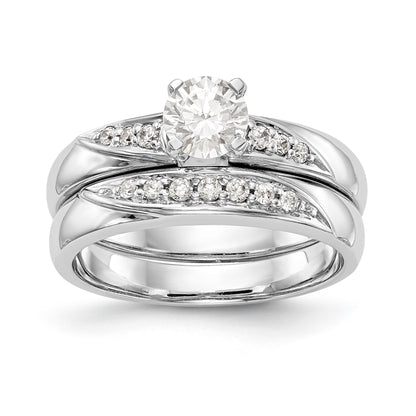 14K White Gold Round Simulated Diamond Trio Engagement Ring