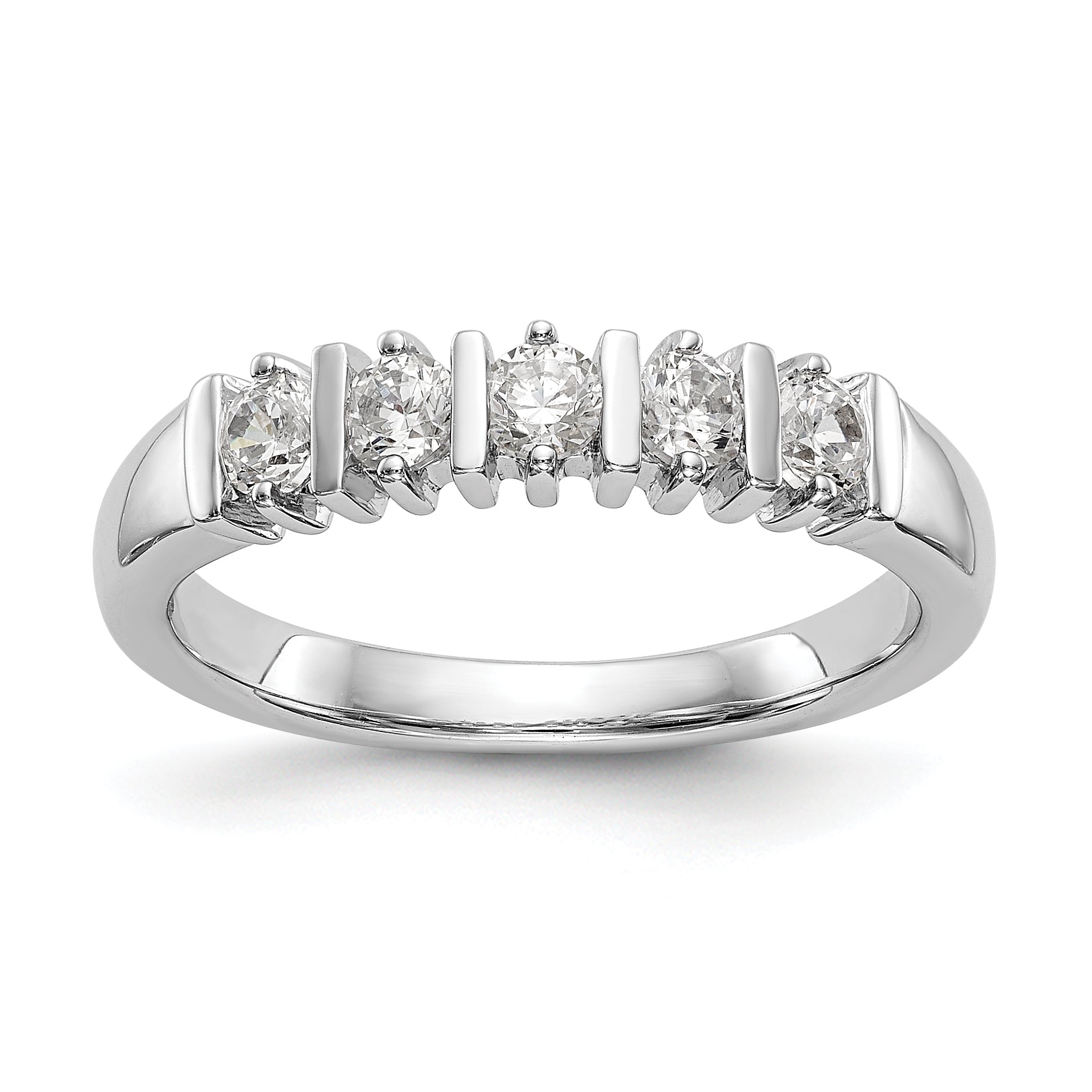 14k White Gold AA Diamond 5 Stone Ring