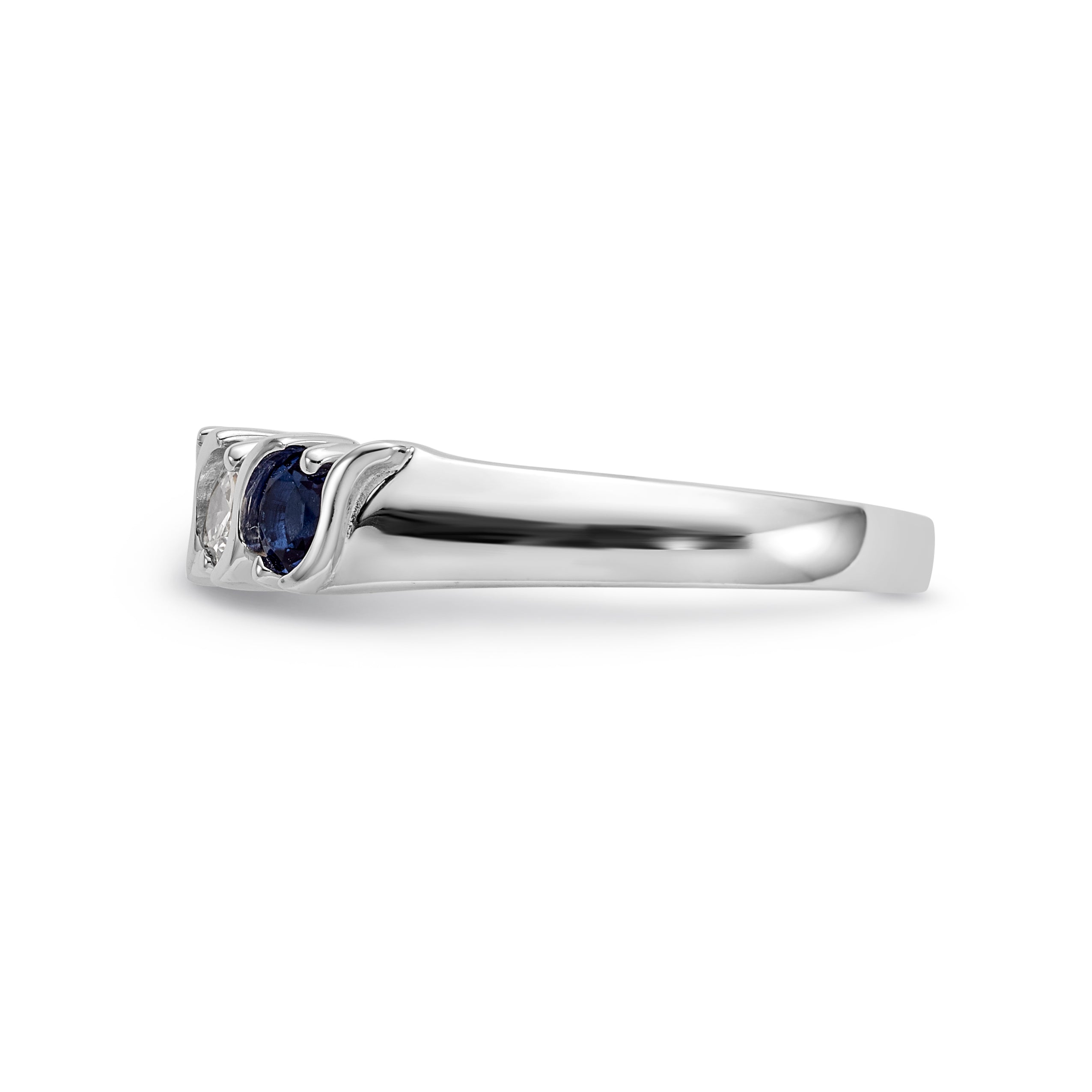 14k White Gold 3.25mm Sapphire AA Diamond 5 Stone Ring