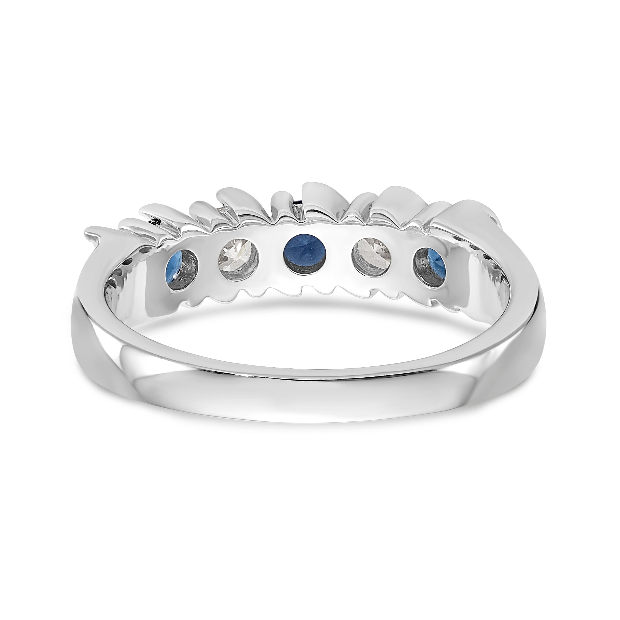 14k White Gold 3.25mm Sapphire AA Diamond 5 Stone Ring