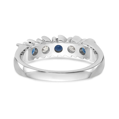 14k White Gold 3.25mm Sapphire AA Diamond 5 Stone Ring