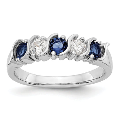 14k White Gold 3.25mm Sapphire AA Diamond 5 Stone Ring