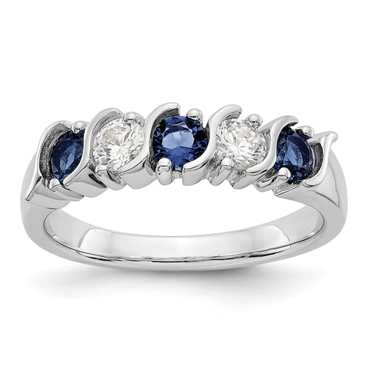14k White Gold 3.25mm Sapphire AA Diamond 5 Stone Ring