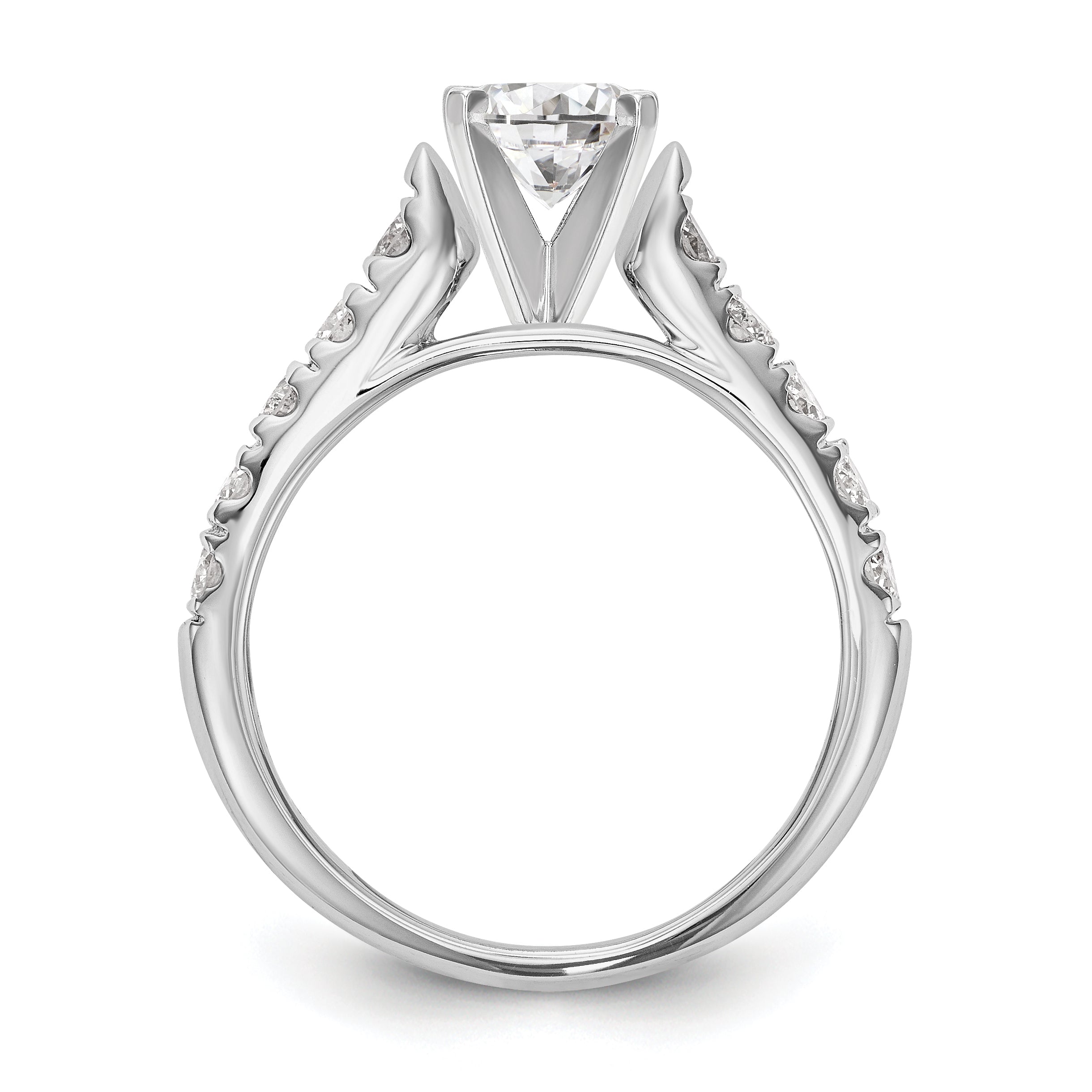 14K White Gold Diamond Peg Set CZ Engagement Ring