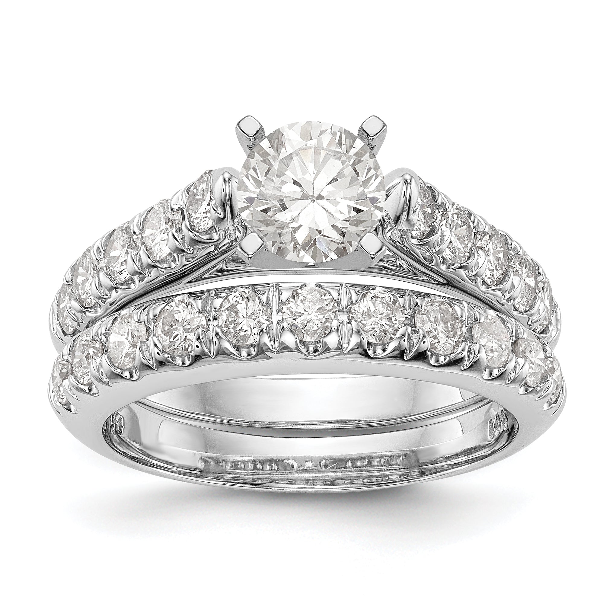 14K White Gold Diamond Peg Set CZ Engagement Ring