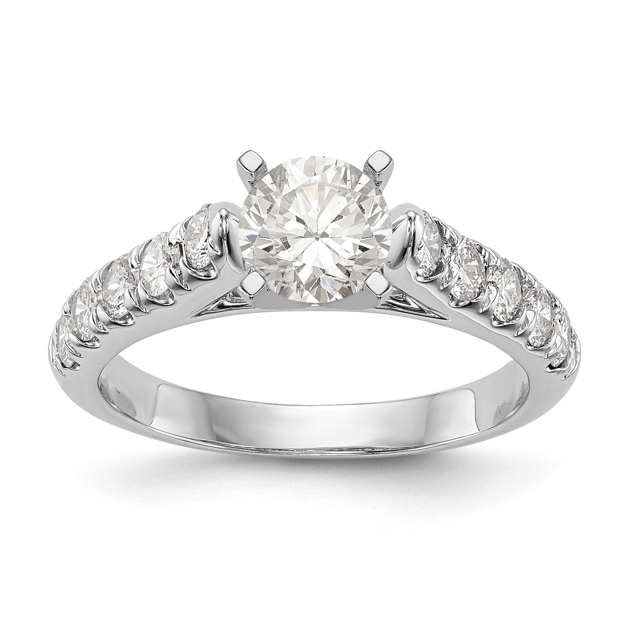 14K White Gold Diamond Peg Set CZ Engagement Ring