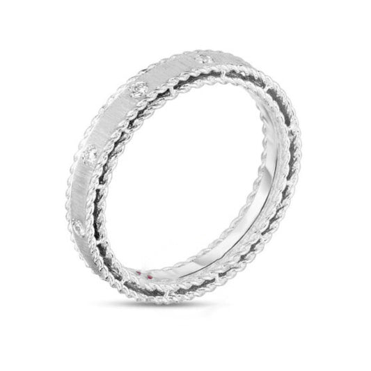 Original Roberto Coin 18KT White Gold Princess Band Ring With Diamonds