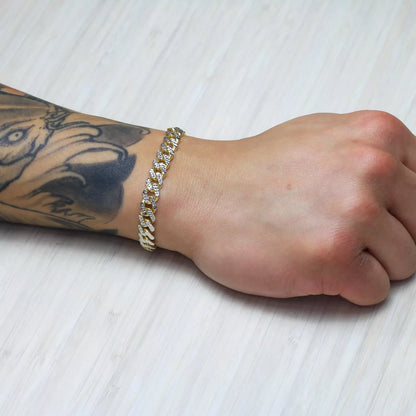 10k Yellow Gold 7.5mm Monaco Miami Cuban Link Diamond Cut Pave Chain Bracelet 9"