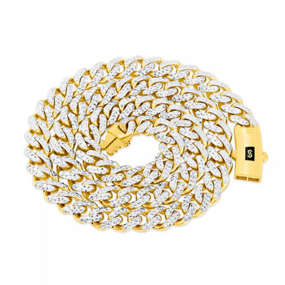 10k Yellow Gold 7.5mm Monaco Miami Cuban Link Diamond Cut Pave Chain Bracelet 9"