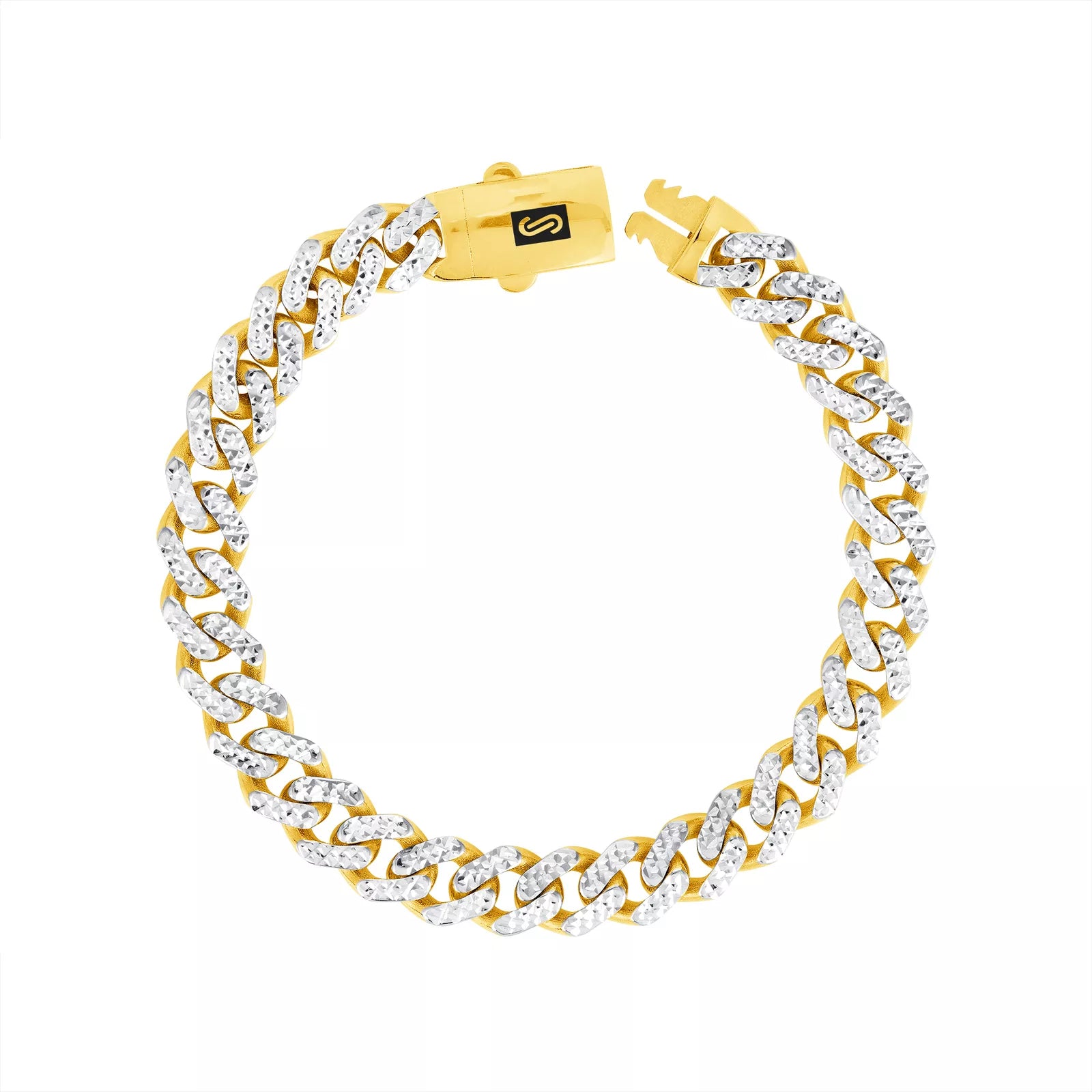 10k Yellow Gold 7.5mm Monaco Miami Cuban Link Diamond Cut Pave Chain Bracelet 9"