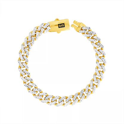 10k Yellow Gold 7.5mm Monaco Miami Cuban Link Diamond Cut Pave Chain Bracelet 9"