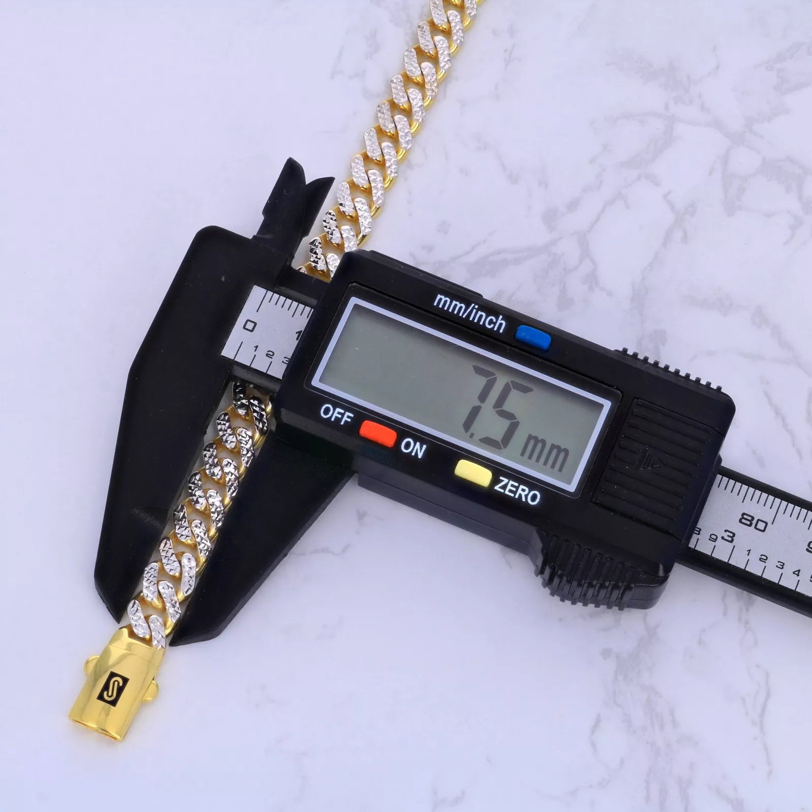 10k Yellow Gold 7.5mm Monaco Miami Cuban Link Diamond Cut Pave Chain Bracelet 9"
