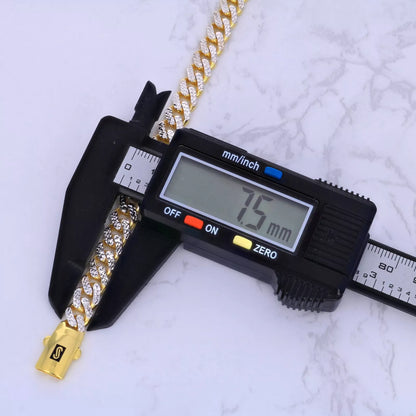 10k Yellow Gold 7.5mm Monaco Miami Cuban Link Diamond Cut Pave Chain Bracelet 9"