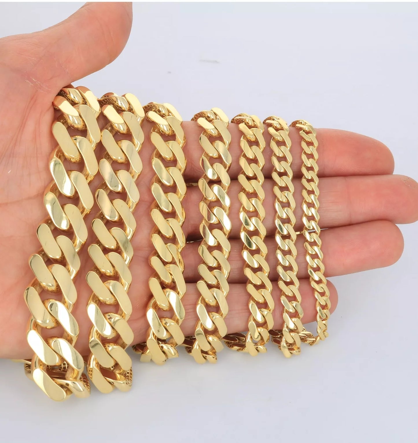 10K Yellow Gold Miami Cuban Royal Monaco Link Chain Necklace 5mm-20mm, 16"- 30"