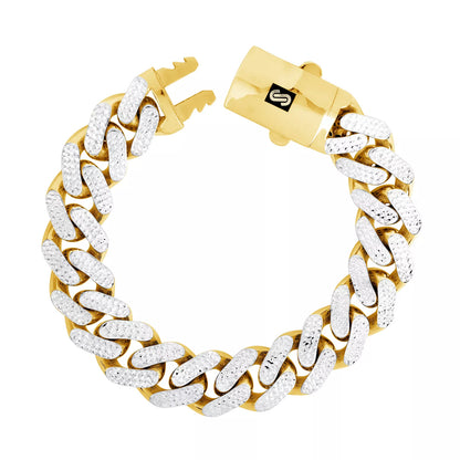 10k Yellow Gold 11mm Monaco Miami Cuban Link Diamond Cut Pave Chain Bracelet 9"