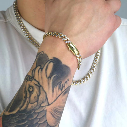 10k Yellow Gold 11mm Monaco Miami Cuban Link Diamond Cut Pave Chain Bracelet 9"