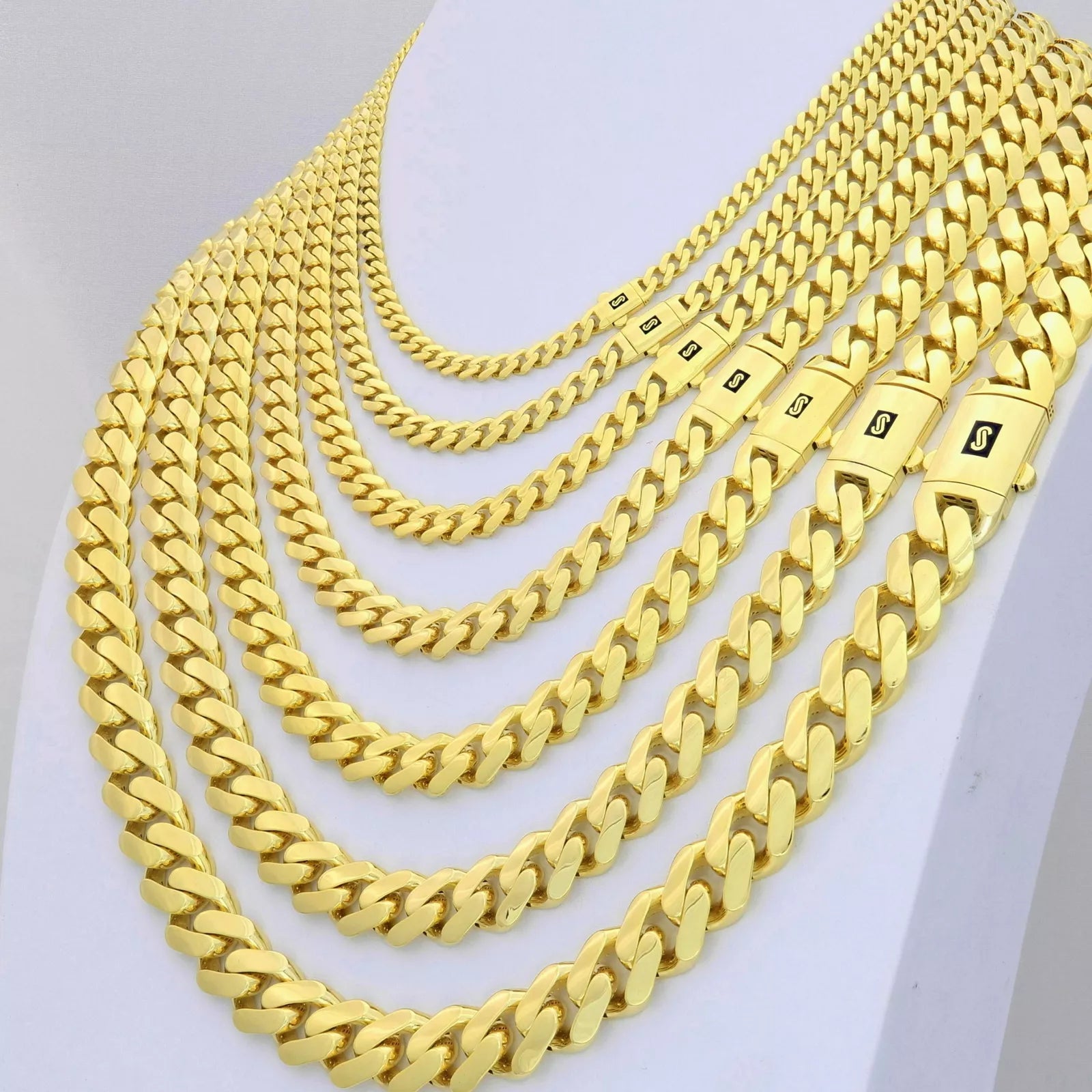 14K Yellow Gold Miami Cuban Royal Monaco Chain 5mm-17mm Necklace Bracelet 7"-30"