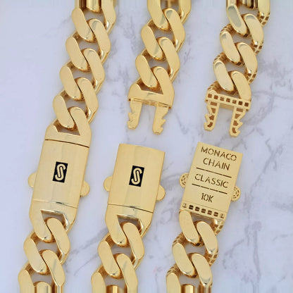 14K Yellow Gold Miami Cuban Royal Monaco Chain Bracelet 5mm-17mm 7" 8" 8.5" 9"
