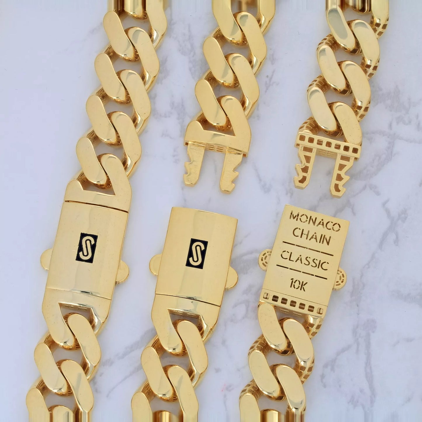 10K Yellow Gold Miami Cuban Royal Monaco Link Chain Necklace 5mm-20mm, 16"- 30"