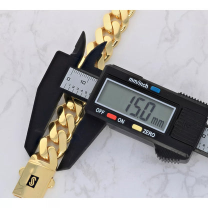 14k Yellow Gold Royal Monaco Miami Cuban Link 15mm Chain Bracelet w Box Clasp 9"
