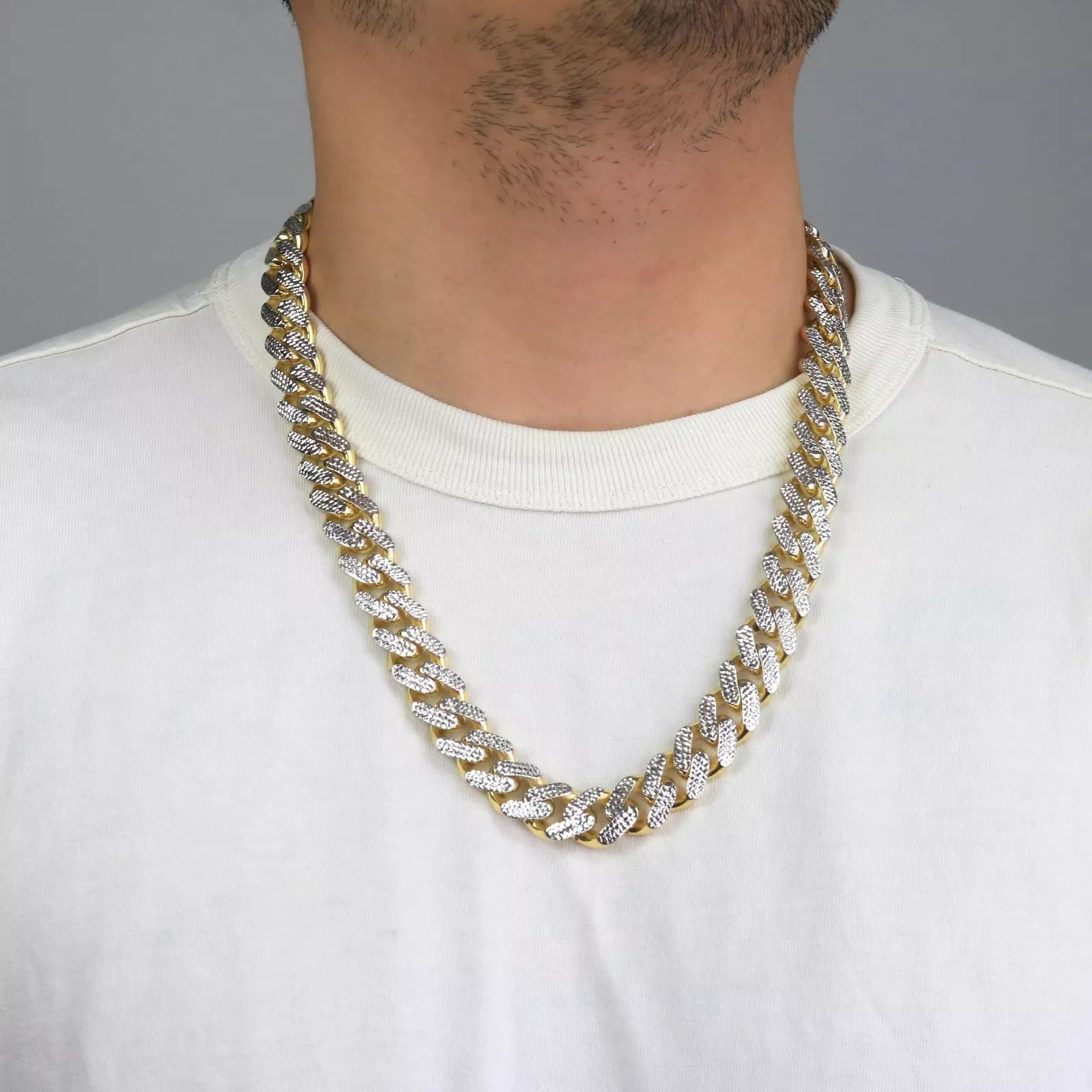 10k Yellow Gold 11mm Monaco Miami Cuban Link Diamond Cut Pave Chain Necklace 18"