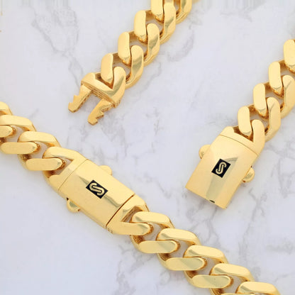 14K Yellow Gold Miami Cuban Royal Monaco Chain Bracelet 5mm-17mm 7" 8" 8.5" 9"