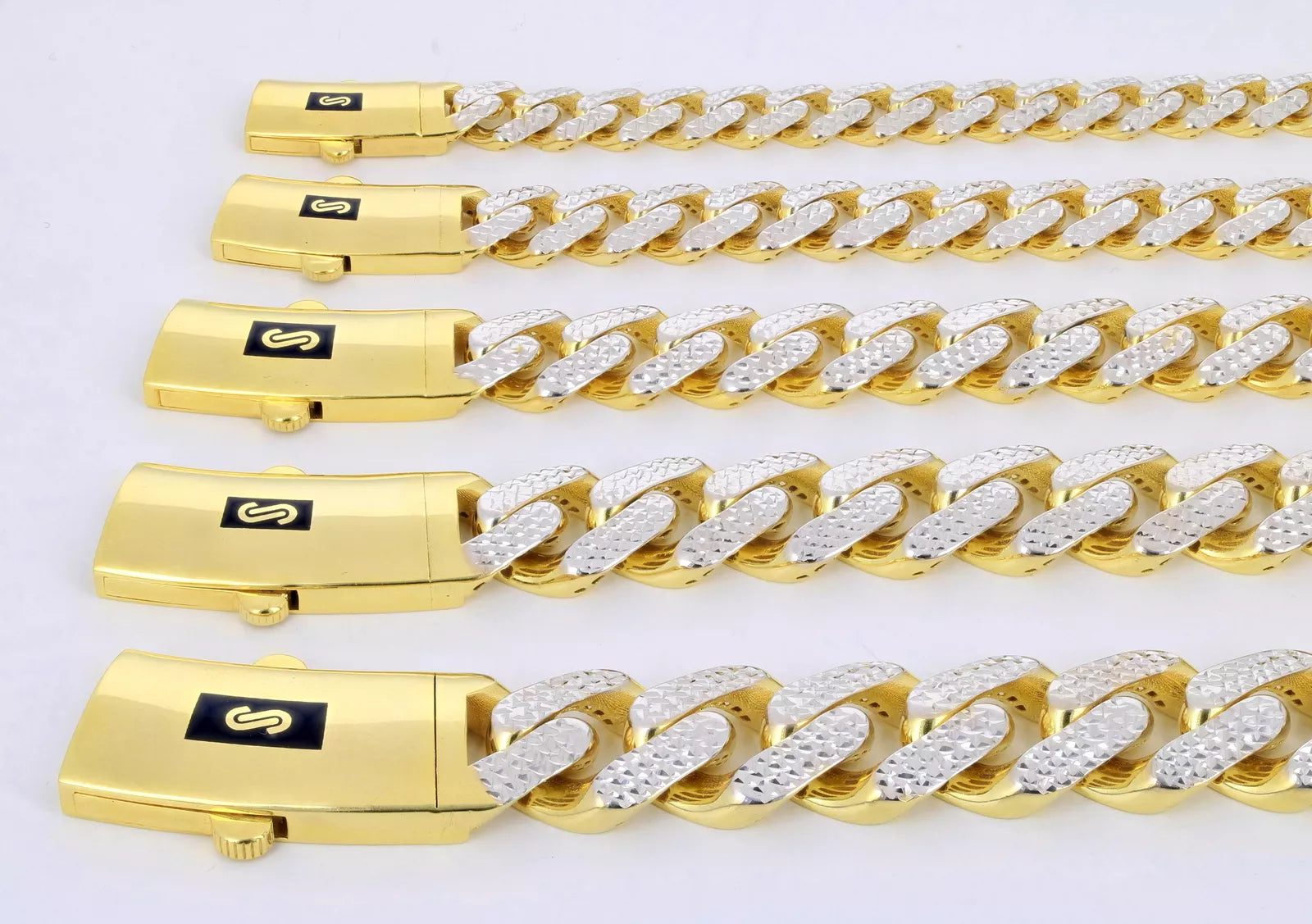 10k Yellow Gold 11mm Monaco Miami Cuban Link Diamond Cut Pave Chain Necklace 18"
