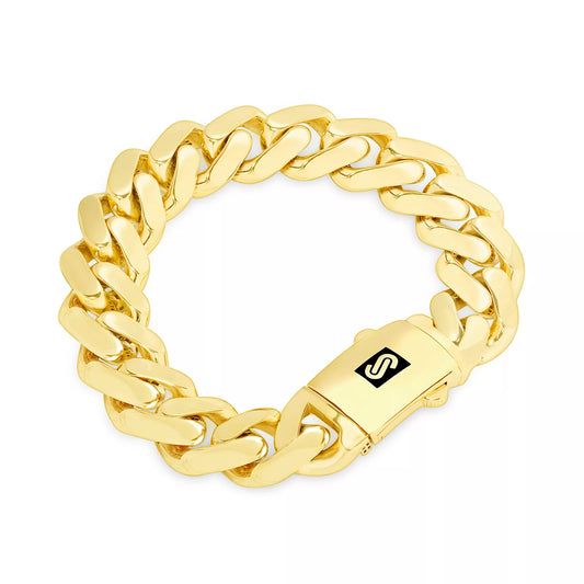 14K Yellow Gold Miami Cuban 17mm Royal Monaco Link Chain Bracelet 8" 8.5" 9"