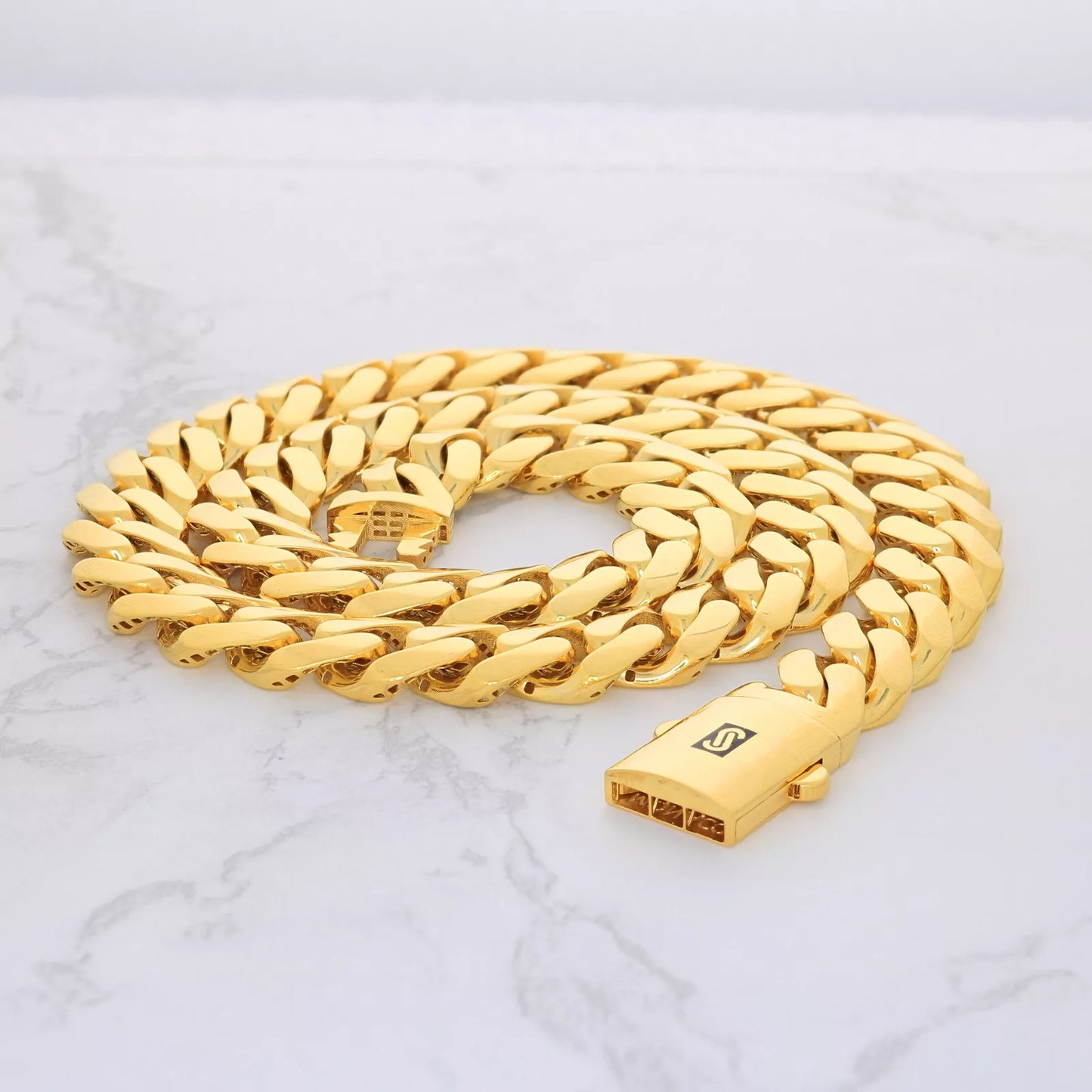 10K Yellow Gold Miami Cuban Royal Monaco Link Chain Necklace 5mm-20mm, 16"- 30"