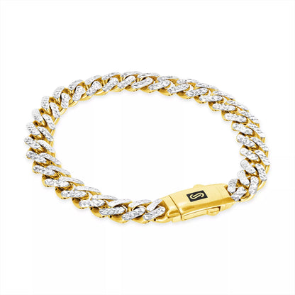 10k Yellow Gold 7.5mm Monaco Miami Cuban Link Diamond Cut Pave Chain Bracelet 9"