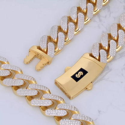 10k Yellow Gold 17mm Monaco Miami Cuban Link Diamond Cut Pave Chain Bracelet 9"