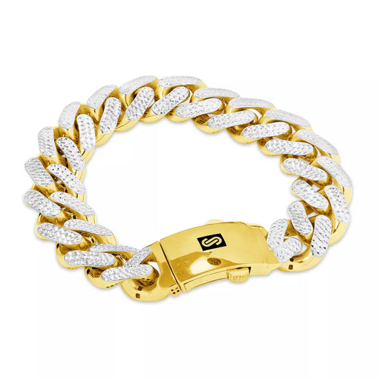 10k Yellow Gold 17mm Monaco Miami Cuban Diamond Cut Pave Chain Bracelet 8.5"