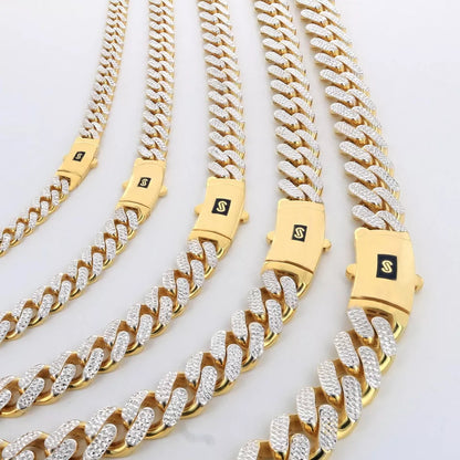 10K Yellow Gold Miami Cuban 11mm Monaco Diamond Cut Pave Chain Bracelet 8"- 9"