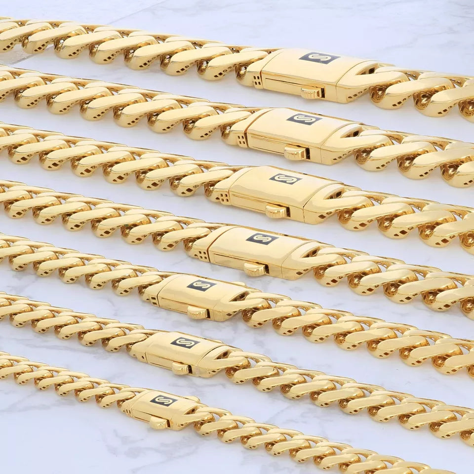 14K Yellow Gold Miami Cuban Royal Monaco Chain Bracelet 5mm-17mm 7" 8" 8.5" 9"