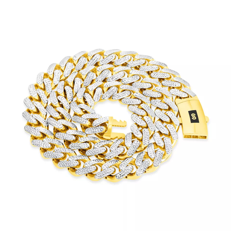 10K Yellow Gold Miami Cuban 11mm Monaco Diamond Cut Pave Chain Bracelet 8"- 9"