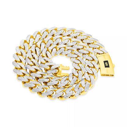 10K Yellow Gold Miami Cuban 11mm Monaco Diamond Cut Pave Chain Bracelet 8"- 9"