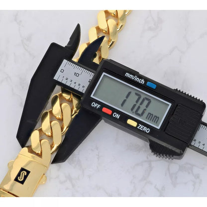 14k Yellow Gold Royal Monaco Miami Cuban Link 17mm Chain Bracelet w Box Clasp 9"
