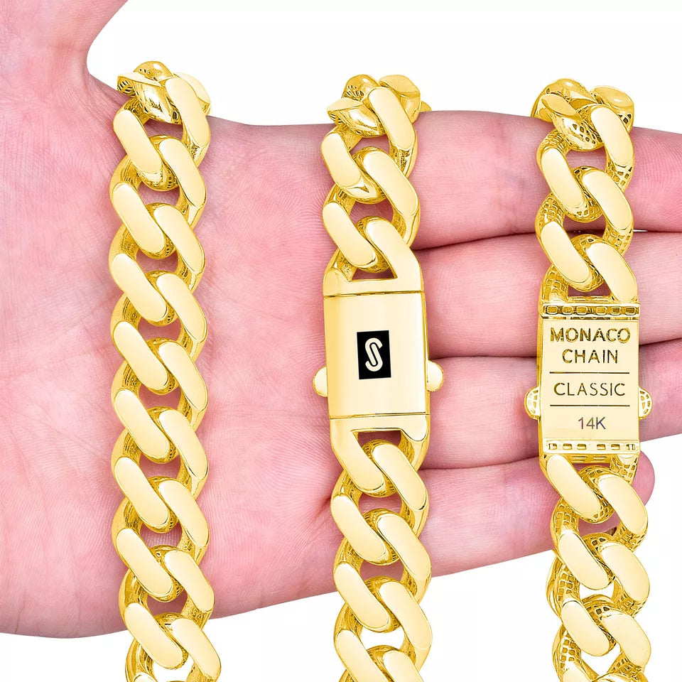 14K Yellow Gold Miami Cuban 11mm Royal Monaco Link Chain Bracelet 8" 8.5" 9"