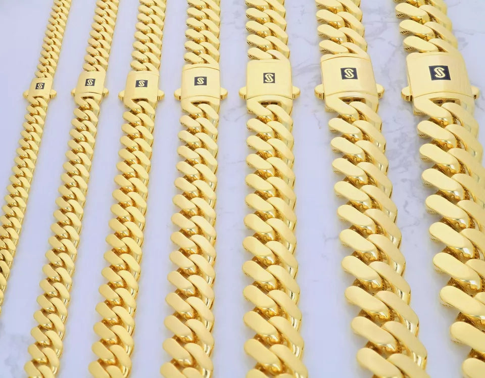 14K Yellow Gold Miami Cuban Royal Monaco Chain 5mm-17mm Necklace Bracelet 7"-30"