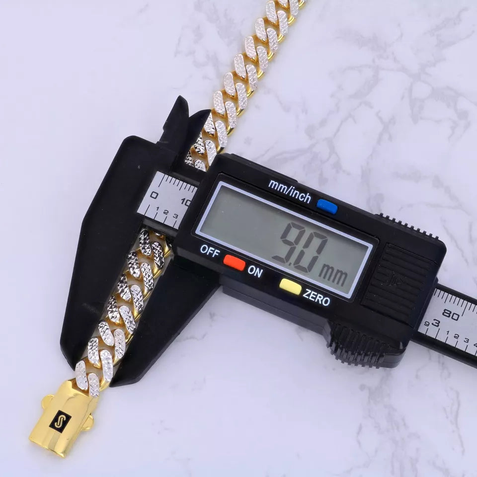 10k Yellow Gold 9mm Monaco Miami Cuban Link Diamond Cut Pave Chain Bracelet 9"
