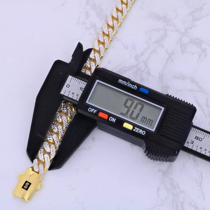 10k Yellow Gold 9mm Monaco Miami Cuban Link Diamond Cut Pave Chain Bracelet 7"