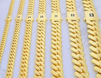 14K Yellow Gold Miami Cuban Royal Monaco Chain Bracelet 5mm-17mm 7" 8" 8.5" 9"