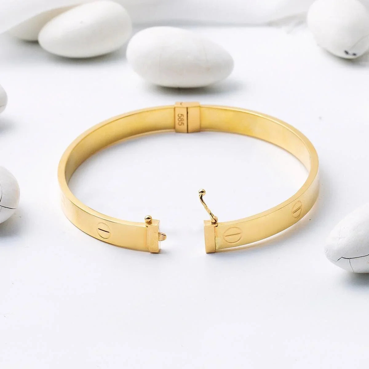 6mm Designer Inspired Hollow LOVE Bangle Bracelet Classic Model in Solid 14K Yellow Gold