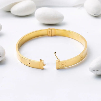 6mm Designer Inspired Hollow LOVE Bangle Bracelet Classic Model in Solid 14K Yellow Gold