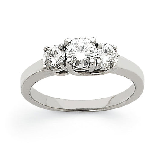 14k White Gold AA Diamond Three Stone Ring